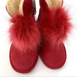 BearPaw | Shoes | Bearpaw Libby Suede Sheepskin Pom Pom Boot. Red | Size 8